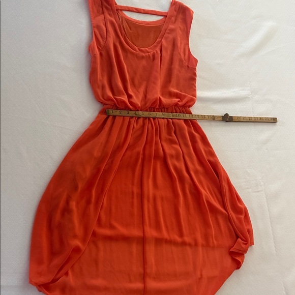 Vibrant Orange Flowy hi lo Sleeveless Dress - Picture 6 of 9